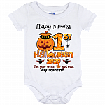 Personalized First Halloween Baby Onesie - Toddler Baby Infant Bodysuit, White, Baby Onesie - 12 Month
