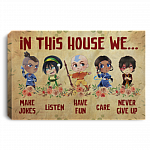 In This House We Make Jokes Wrapped Framed Canvas Prints - Unframed Poster - Home Decor Wall Art, White, 0.75'' Framed Canvas