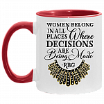 Ruth Bader Ginsburg Collar Women Belong In All Places Where Decisions Are Being Made Feminism Accent Mug, White/Red, 11 oz. Accent Mug