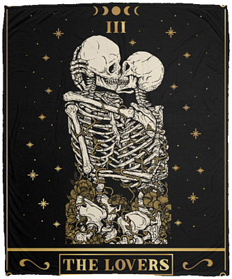Tarot Lover Card Romantic Skull for Couples Fleece Blanket - Premium Sherpa Blanket, White, Cozy Plush Fleece Blanket - 50x60