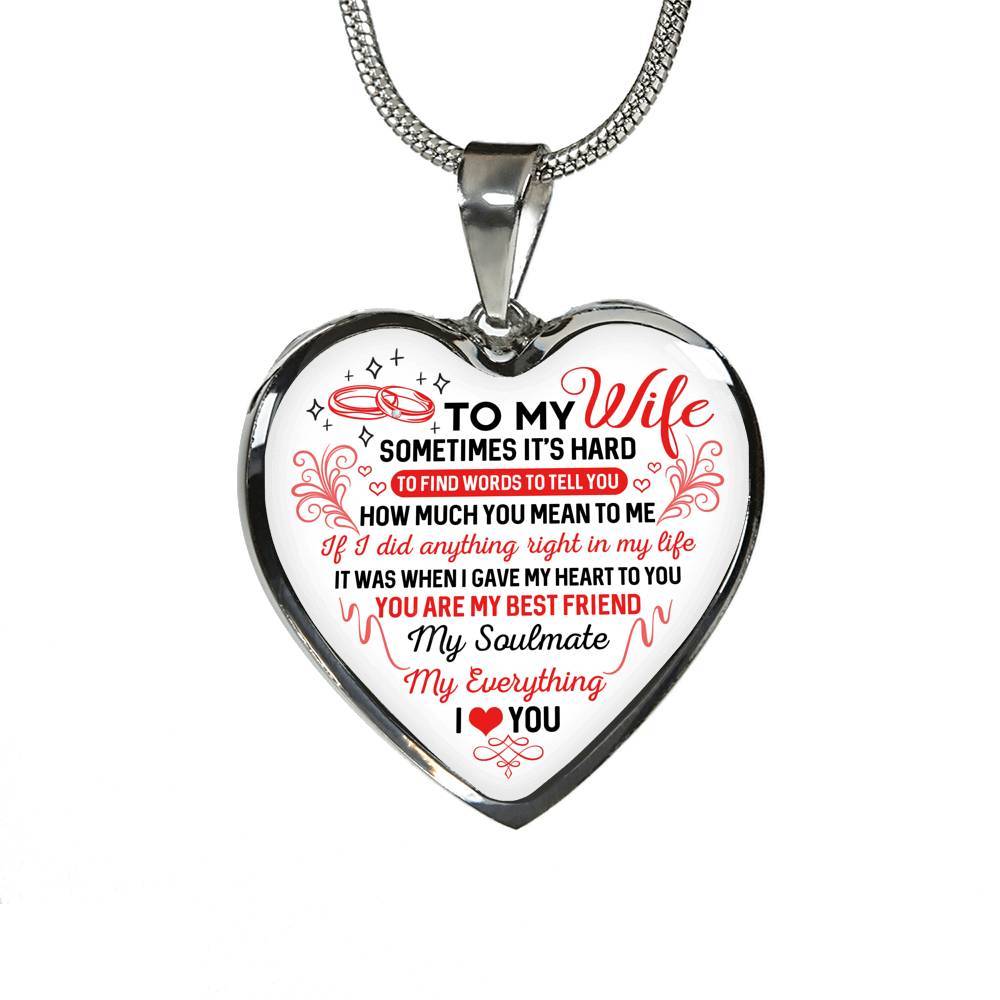 To My Wife You Are My Best Friend My Soulmate My Everything Heart Pendant Necklace From Husband - Heart Luxury Necklace (Silver)