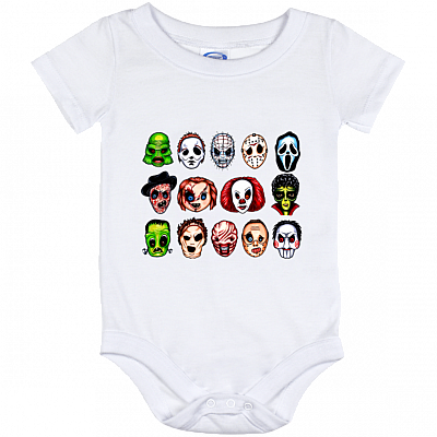 Horror Movie Characters Horror Movie Killers Friends Halloween Squad Baby Onesie - Baby Infant Bodysuit, White, Baby Onesie - 12 Month