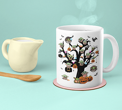 Alternative view of Cute Baby Yoda Tree Funny Halloween Ceramic Coffee Mug - Water Bottle