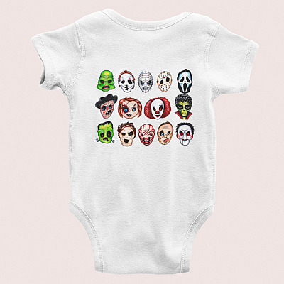 Alternative view of Horror Movie Characters Horror Movie Killers Friends Halloween Squad Baby Onesie - Baby Infant Bodysuit