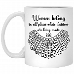 Women Belong In All Places Dissent Collar RBG Ruth Bader Ginsburg Coffee Mug - Beer Stein - Water Bottle, White, 11 oz. White Mug Women Belong In All Places Dissent Collar RBG Ruth Bader Ginsburg Coffee Mug - Beer Stein - Water Bottle, White, 11 oz. White Mug