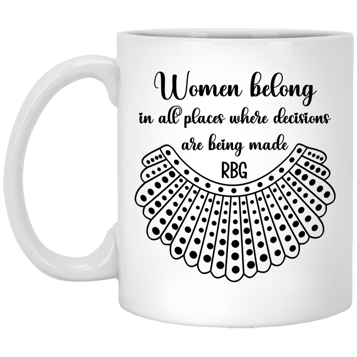 Women Belong In All Places Dissent Collar RBG Ruth Bader Ginsburg Coffee Mug - Beer Stein - Water Bottle, White, 11 oz. White Mug Women Belong In All Places Dissent Collar RBG Ruth Bader Ginsburg Coffee Mug - Beer Stein - Water Bottle, White, 11 oz. White Mug