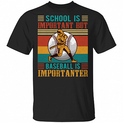 School Is Important But Baseball Is Importanter Vintage T-Shirt - Youth Tee - Baseball Lover Shirt, Black, Unisex T-Shirt