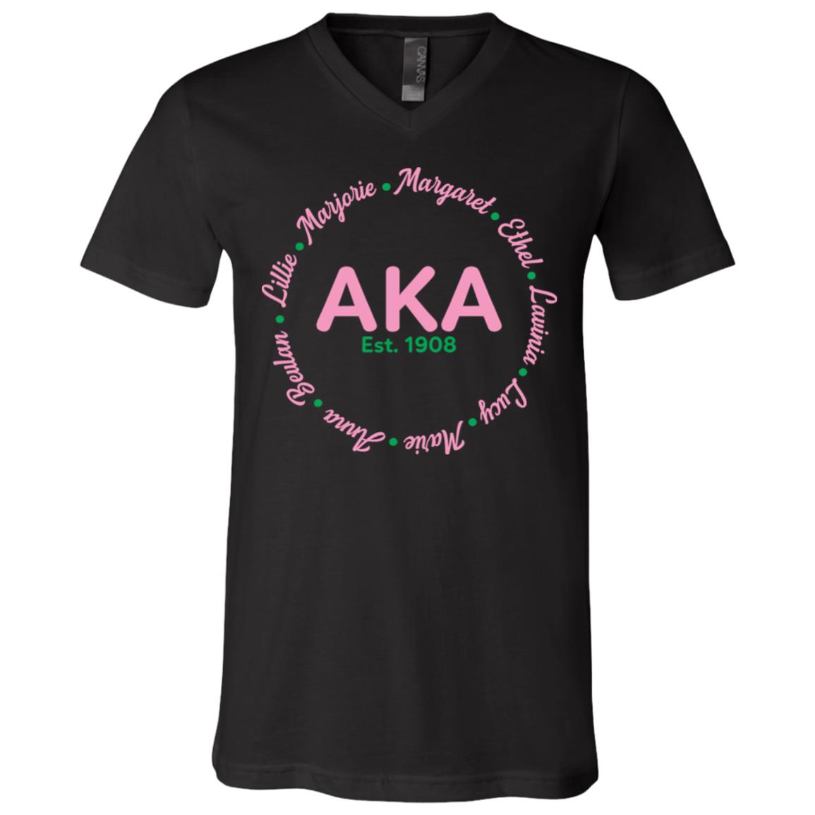 AKA Founders AKA Sorority Est 1908 Comma La T-shirt - V-neck - Kamala Is My Sorority Sister Shirt, Black, V-Neck T-Shirt