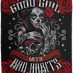 Good Girl With Bad Habits Skull Girl Fleece Blanket - Mink Blanket - Woven Blanket, White, Cozy Plush Fleece Blanket - 50x60