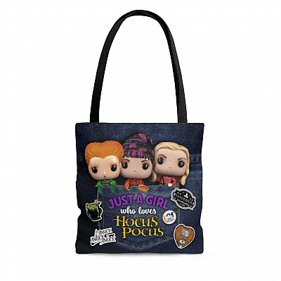 Just A Girl Who Loves Hocus Three Witches Pocus All Over Print Tote Bag - Shoulder Bag - Reusable Grocery Shopping Bag