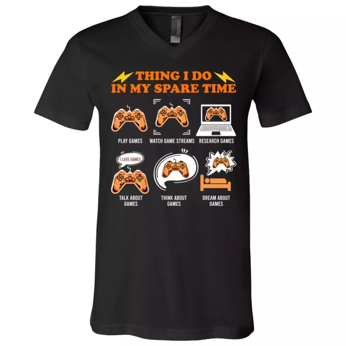 Things I Do In My Spare Time Funny Gamer Geek T-Shirt - V-Neck, Black, V-Neck T-Shirt