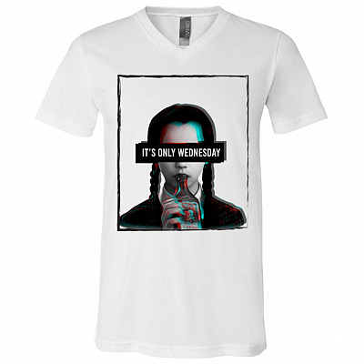 It's Only Wednesday Wednesday Addams Shirt - V-Neck Tee - Addams Family Shirt - Gothic Halloween Shirt, White, V-Neck T-Shirt