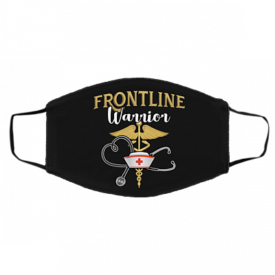 Frontline Warrior Nurse Washable Reusable Custom - Printed Cloth Face Mask Cover, Black, Cloth Face Cover – Medium/Large