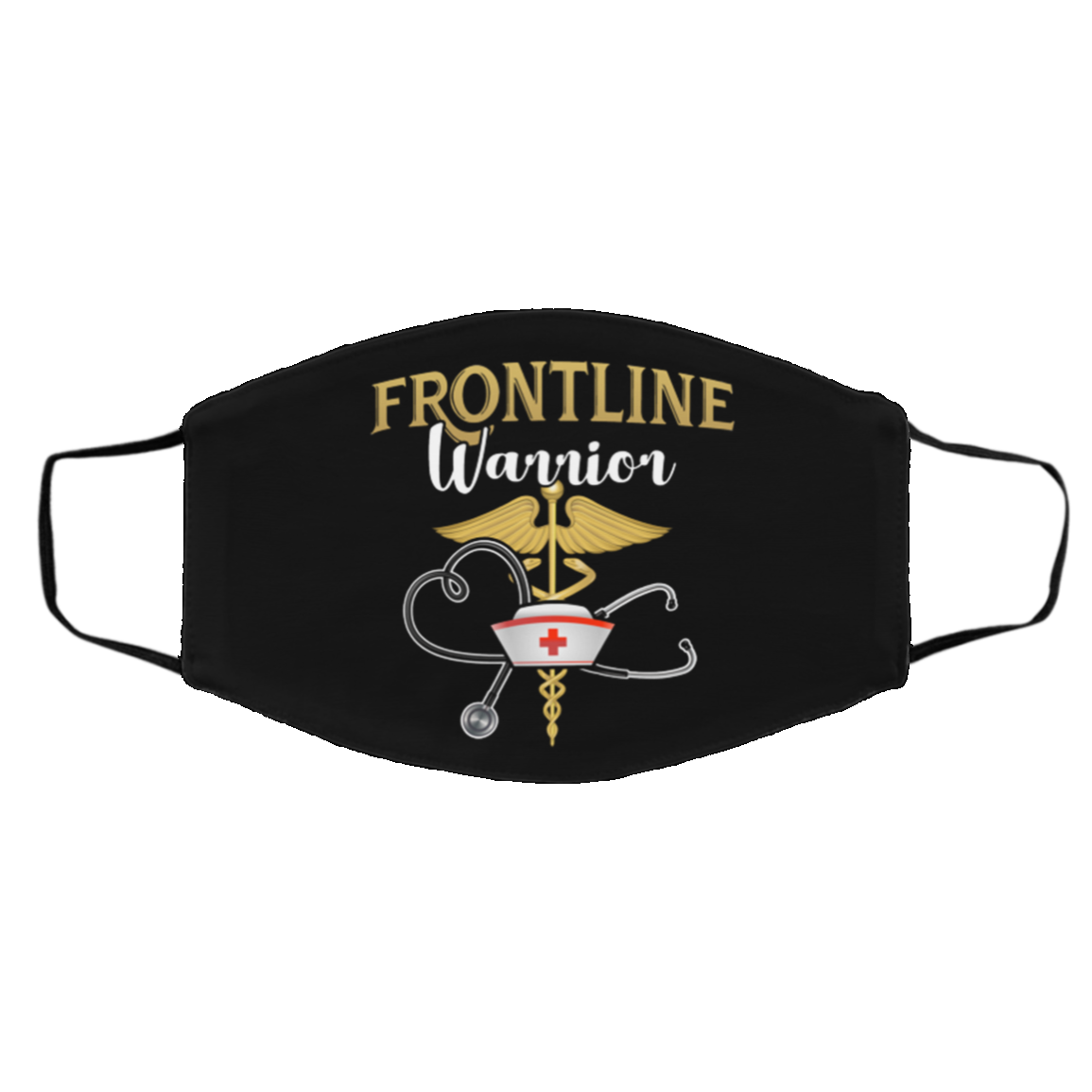 Frontline Warrior Nurse Washable Reusable Custom - Printed Cloth Face Mask Cover, Black, Cloth Face Cover – Medium/Large