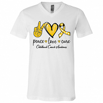 Childhood Cancer Awareness T-Shirt - V-Neck Tee, White, V-Neck T-Shirt