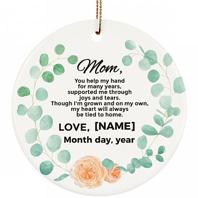 Personalized Christmas Ornament for Mother from The Bride - Flat Circle Porcelain Ceramic Ornament, White, Ceramic Circle Ornament