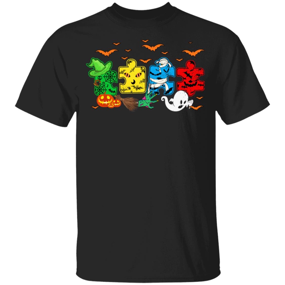 Spooky Autism Halloween Puzzle Youth T-Shirt, Black, Youth T-Shirt