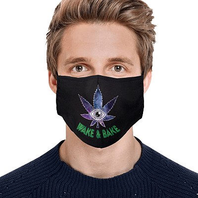 Alternative view of Wake And Bake Coffee Washable Reusable Custom - Printed Cloth Face Mask Cover