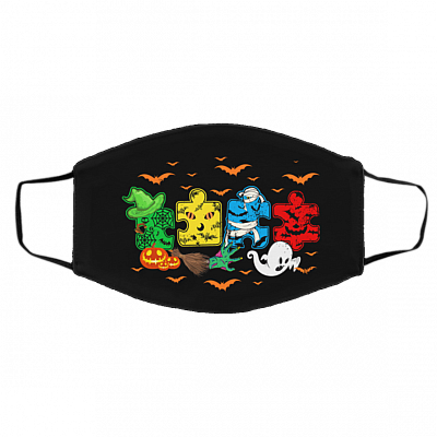Spooky Autism Halloween Puzzle Washable Reusable Custom - Printed Cloth Face Mask Cover, Black, Cloth Face Cover – Medium/Large