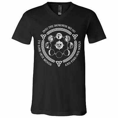 Into The Darkness We Go To Lose Our Minds to Find Our Souls Horror Characters T-Shirt - V-Neck, Black, V-Neck T-Shirt