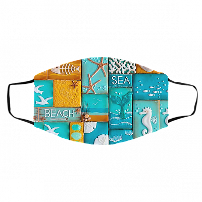 Sea And Beach Washable Reusable Custom Printed Cloth Face Mask Cover, White, Cloth Face Cover – Medium/Large