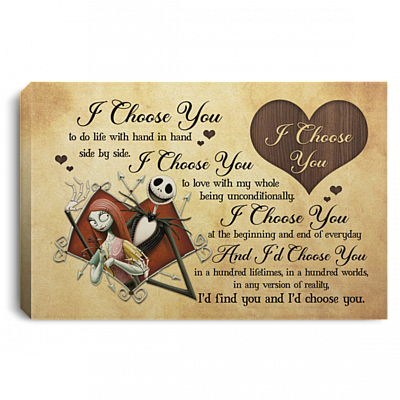 Jack & Sally I Choose You Romantic Couple Gifts Framed Canvas Prints - Unframed Poster, White, 0.75'' Framed Canvas