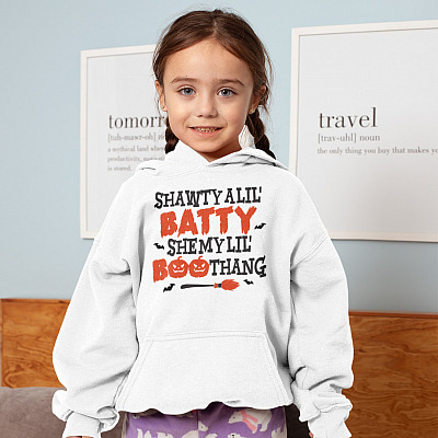Alternative view of Shawty A Lil' Batty She My Lil' Boo Thang Youth Hoodie - Halloween Kid Hoodie