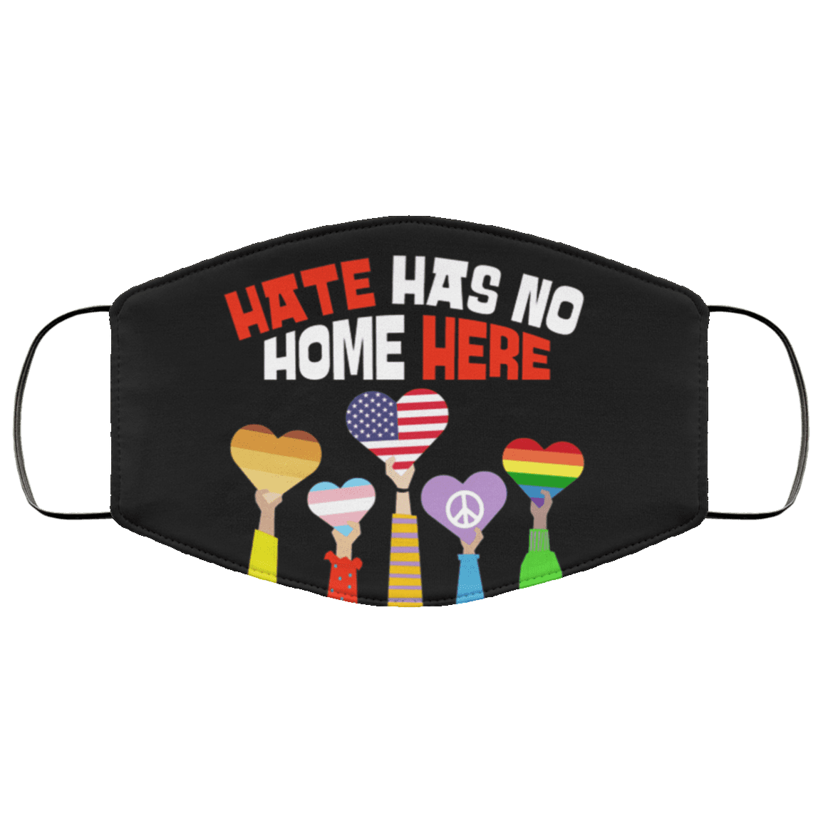 LGBT Hate Has No Home Here Washable Reusable Custom - Printed Cloth Face Mask Cover, Black, Cloth Face Cover – Medium/Large