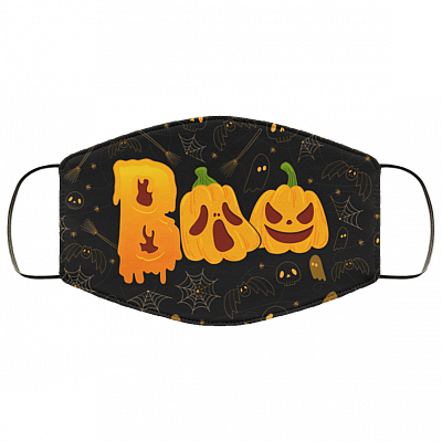 Halloween Boo Scary Pumpkin Washable Reusable Custom-Printed Cloth Face Mask Cover, Black, Cloth Face Cover – Medium/Large