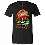 Funny Wine Glass Happy Hallothanksmas Halloween Thankgiving Christmas Gobble T-shirt - V-neck, Black, V-Neck T-Shirt