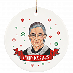 The Notorious RBG Merry Resistmas Christmas Ruth Bader Ginsburg Dissent Circle Porcelain Ceramic Ornament, White, Ceramic Circle Ornament
