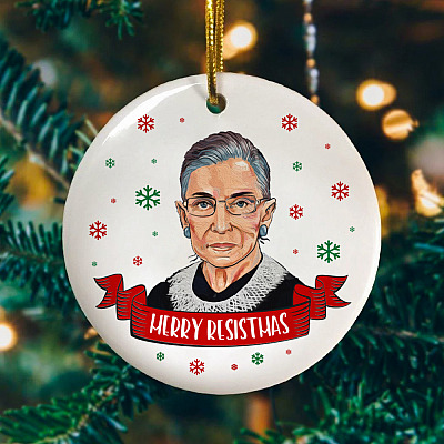 Alternative view of The Notorious RBG Merry Resistmas Christmas Ruth Bader Ginsburg Dissent Holiday Circle Ornament Keepsake