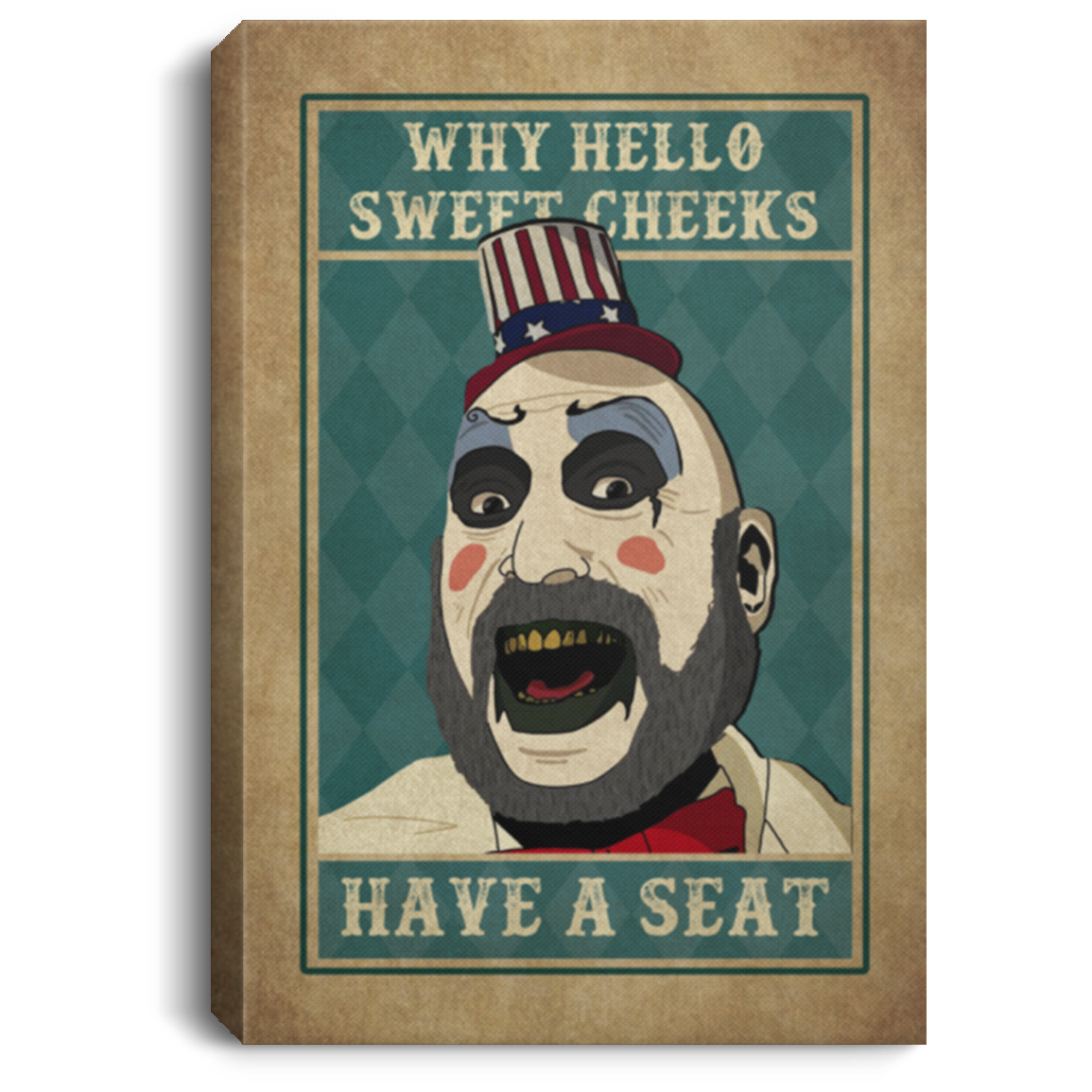 Funny Spaulding Why Hello Sweet Cheeks Have a Seat Wrapped Framed Canvas Print - Unframed Poster - Bathroom Decor, White, 0.75'' Framed Canvas