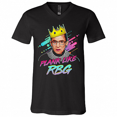 Plank Like RBG Ruth Bader Ginsburg T-Shirt - V Neck, Black, V-Neck T-Shirt