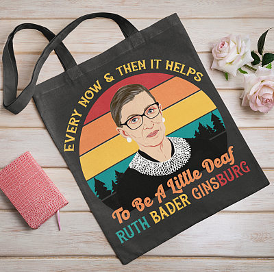 Alternative view of Every Now and Then It Helps to Be a Little Deaf RBG All Over Print Tote Bag - Shoulder Bag
