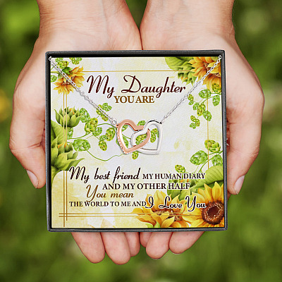 Alternative view of My Daughter You Are My Best Friend My Human Diary You Mean The World To Me I Love You Interlocking Hearts Pendant Necklace
