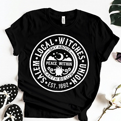 Alternative view of Salem Local Witches Union Sky Above Peace Within Earth Below T-Shirt -V-Neck - Halloween Witches Brew Shirt