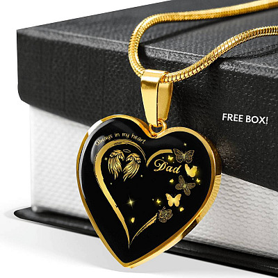 Dad Always In My Heart Loss Of Dad Heart Pendant Necklace - Dad Remembrance Necklace - Heart Luxury Necklace (Gold Plated)