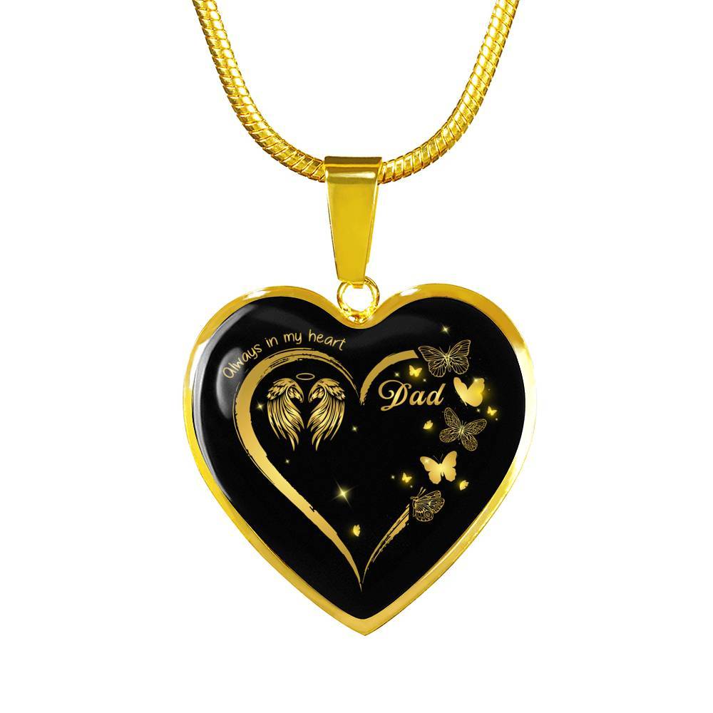 Dad Always In My Heart Loss Of Dad Heart Pendant Necklace - Dad Remembrance Necklace - Heart Luxury Necklace (Gold Plated)