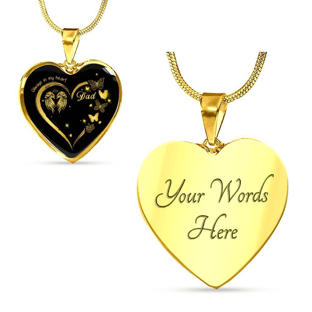 Dad Always In My Heart Loss Of Dad Heart Pendant Necklace - Dad Remembrance Necklace - Heart Luxury Necklace (Gold Plated)