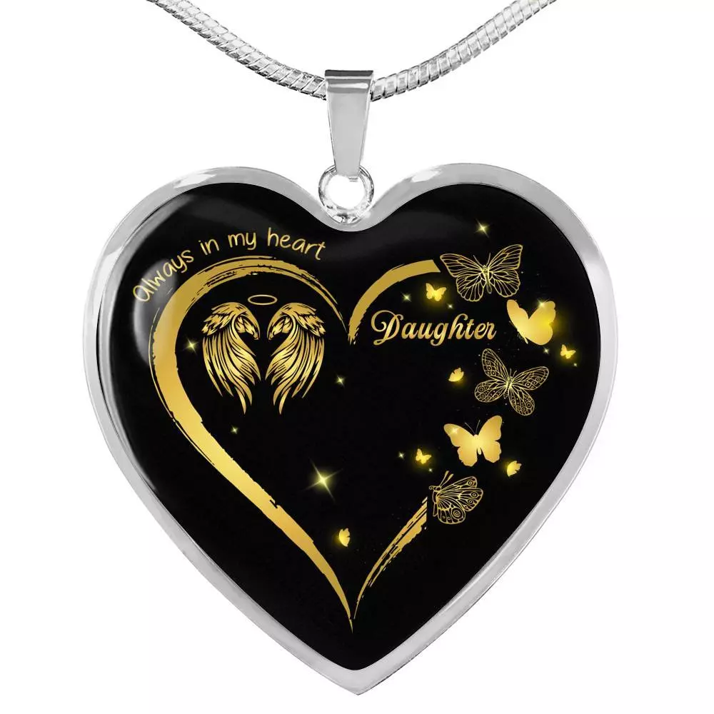 Daughter Always In My Heart Loss Of Daughter Heart Pendant Necklace - Daughter Remembrance Necklace - Heart Luxury Necklace (Silver)