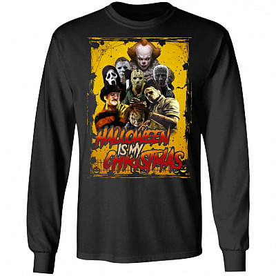 Halloween Is My Christmas T-Shirt Horror Movie Characters - Halloween Horror Characters Shirt, Black, Long Sleeve
