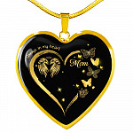 Mom Always In My Heart Loss Of Mom Heart Pendant Necklace - Mom Remembrance Necklace - Heart Luxury Necklace (Gold Plated)