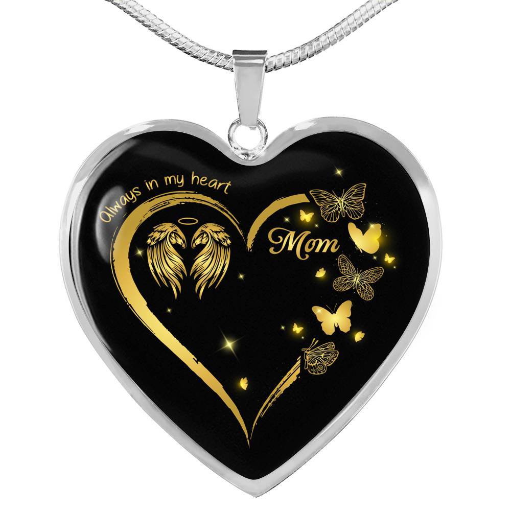 Mom Always In My Heart Loss Of Mom Heart Pendant Necklace - Mom Remembrance Necklace - Heart Luxury Necklace (Silver)