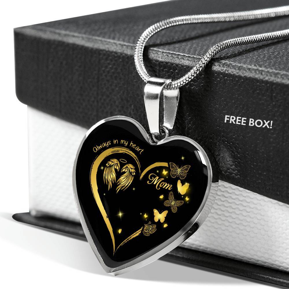 Mom Always In My Heart Loss Of Mom Heart Pendant Necklace - Mom Remembrance Necklace - Heart Luxury Necklace (Silver)