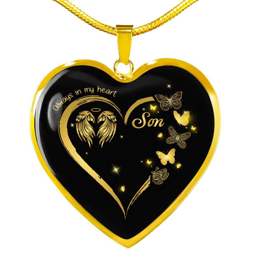 Son Always In My Heart Loss Of Son Heart Pendant Necklace - Son Remembrance Necklace - Heart Luxury Necklace (Gold Plated)