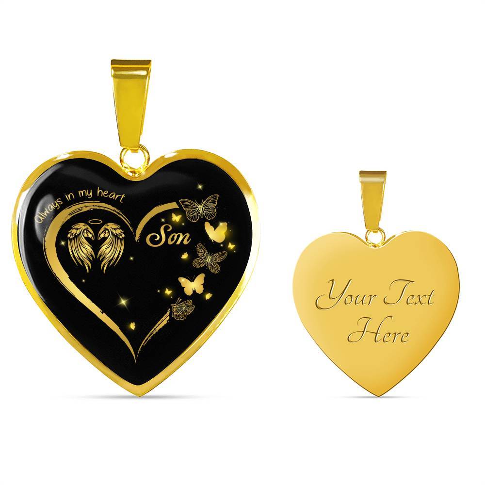 Son Always In My Heart Loss Of Son Heart Pendant Necklace - Son Remembrance Necklace - Heart Luxury Necklace (Gold Plated)