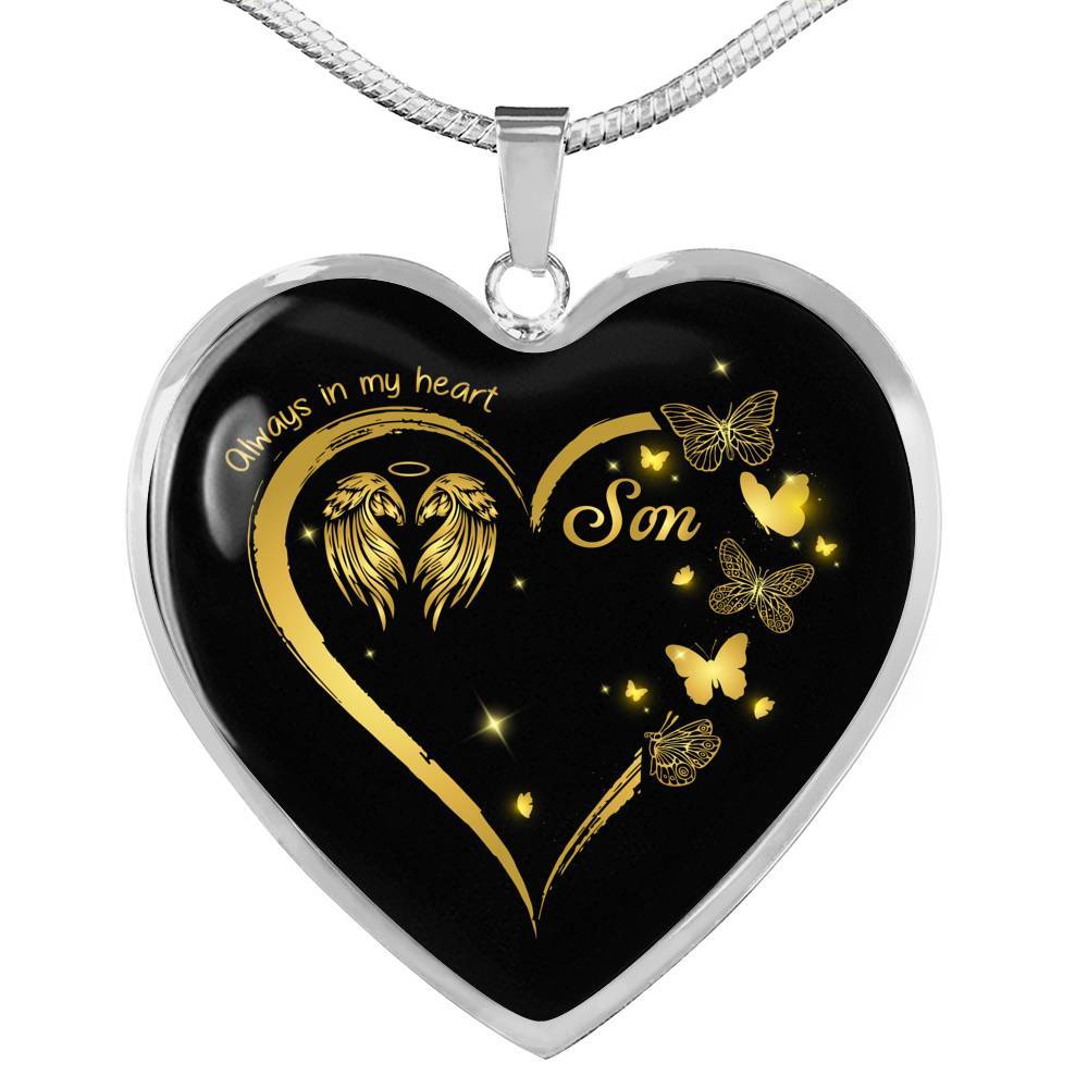 Son Always In My Heart Loss Of Son Heart Pendant Necklace - Son Remembrance Necklace - Heart Luxury Necklace (Silver)