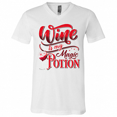 Wine Is My Magic Potion Halloween T-Shirt - V-Neck Tee, White, V-Neck T-Shirt