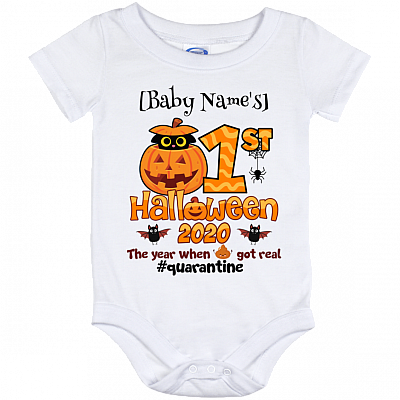 First Halloween Baby Onesie - Toddler Baby Infant Bodysuit, White, Baby Onesie - 12 Month